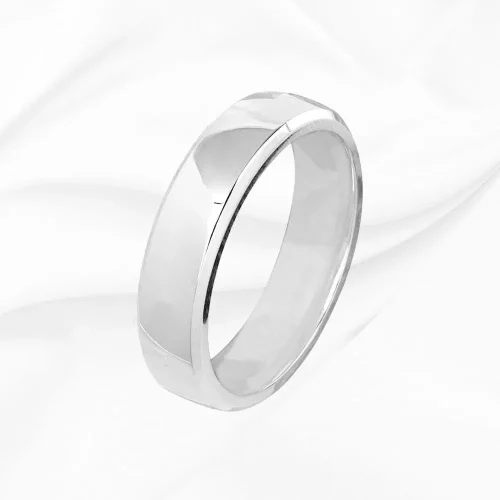 Alliance bombé biseauté en Or 750/000 Blanc, L'Etabli du Bijoutier