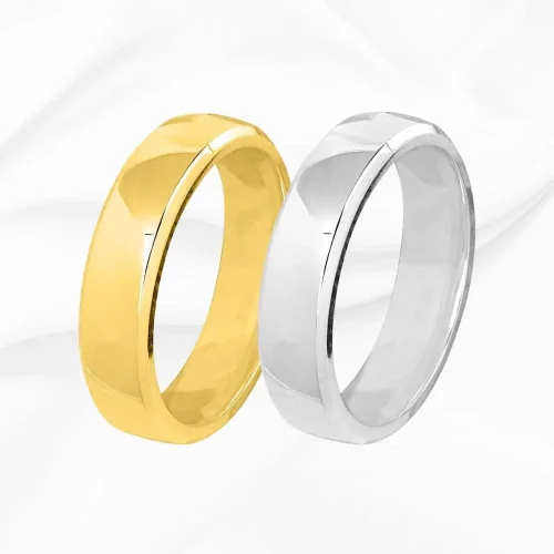 Alliance bombé biseauté en Or 750/000 Blanc et Jaune, L'Etabli du Bijoutier