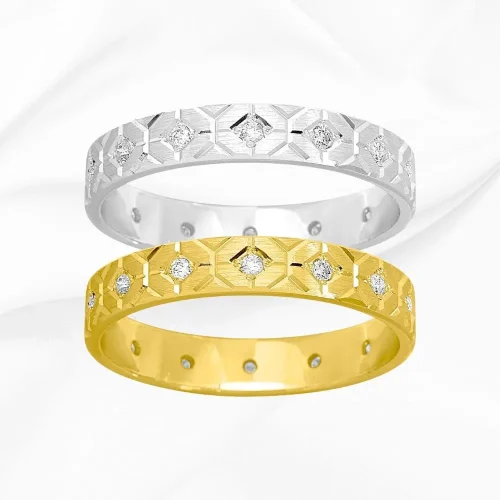 Alliance création en or 750/000 jaune et blanc et diamants, L'Etabli du Bijoutier