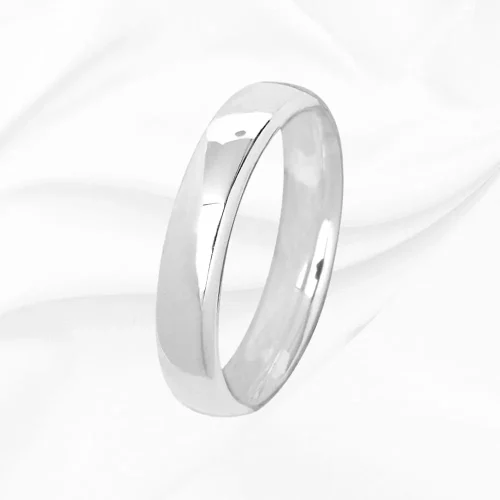 Alliance demi jonc bombé en Or 750/000 Blanc, L'Etabli du Bijoutier