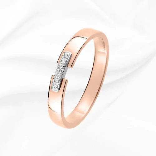 Alliance demi jonc originale en Or Rose 750/000 et diamants, L'Etabli du Bijoutier