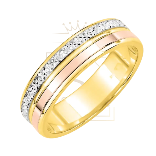 Alliance en or jaune, rose et blanc, style moderne