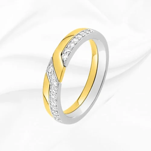 Alliance originale en Or Blanc et Jaune 750/000 et diamants, L'Etabli du Bijoutier