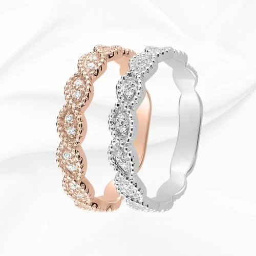 Alliance originale en Or Blanc et Rose 750/000 et diamants, 0.05ct, L'Etabli du Bijoutier