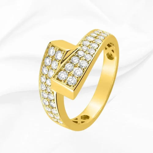 Alliance originale toi et moi en or jaune 750/000 et diamants 0.65ct, L'Etabli du Bijoutier