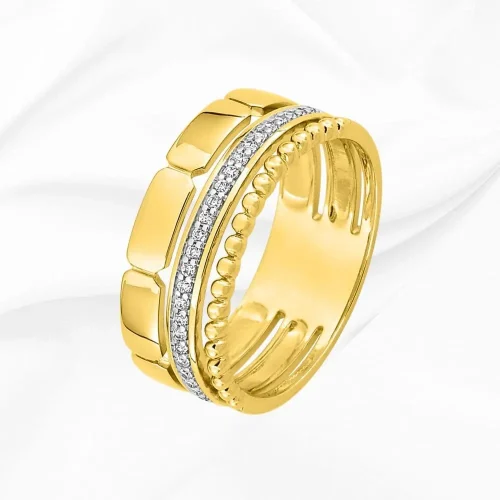 Alliance création en or jaune et diamants, L'Etabli du Bijoutier