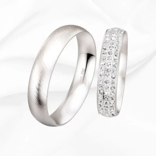 Alliances femme et homme en or blanc 750/000, Evidence n°1 et n°2, L'Etabli du Bijoutier, Haguenau