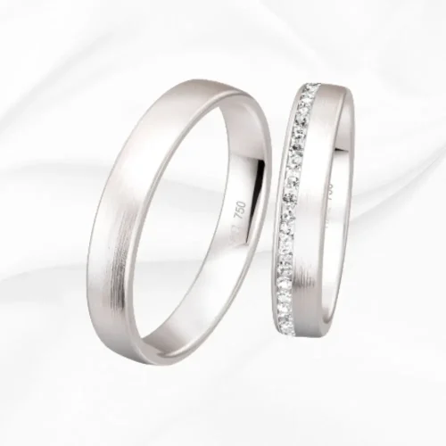 Alliances femme et homme en or blanc 750/000, Evidence n°13 et n°14, L'Etabli du Bijoutier, Haguenau