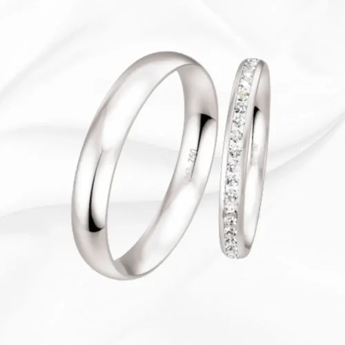 Alliances femme et homme en or blanc 750/000, Evidence n°3 et n°4, L'Etabli du Bijoutier, Haguenau