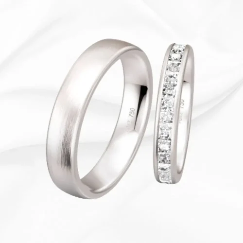 Alliances femme et homme en or blanc 750/000, Evidence n°7 et n°8, L'Etabli du Bijoutier, Haguenau