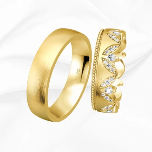Alliances homme et femme en or jaune 18k, promesse n°3 et n°4, L'Etabli du Bijoutier, Haguenau