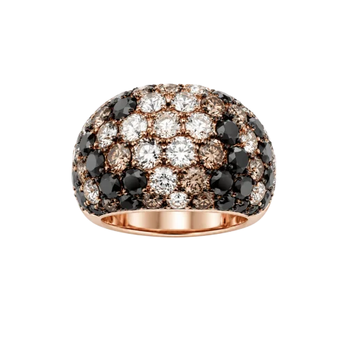 Bague boule en or rose, diamants blancs, diamants noirs et diamants bruns, Ligne Vendôme, L'Etabli du Bijoutier, Haguenau