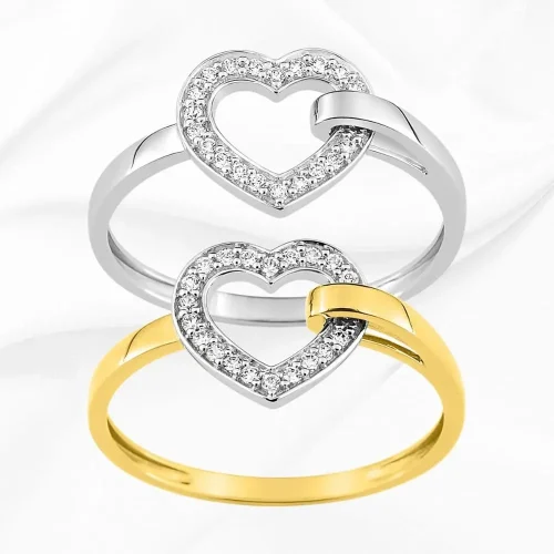 Bague cœur en Or Blanc et Jaune et pavage en zirconium, L'Etabli du Bijoutier