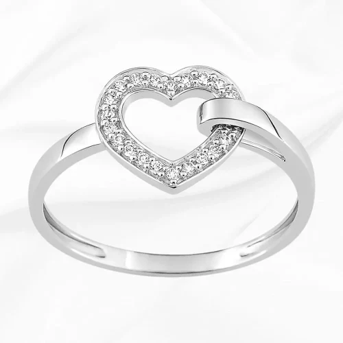 Bague coeur en or blanc et pavage en zirconium, bague idéale jeune couple, L'Etabli du Bijoutier