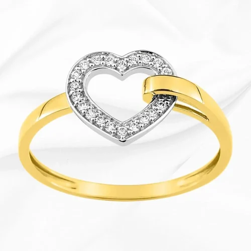 Bague cœur en or jaune et pavage en zirconium, bague idéale jeune couple, L'Etabli du Bijoutier
