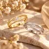 Bague de fiancailles en or blanc ou jaune, diamant entre deux anneaux, Maison Lanfranchi à Haguenau.