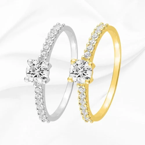 Solitaires accompagnés en Or Jaune et Blanc 18k et oxyde de zirconium, L'Etabli du Bijoutier
