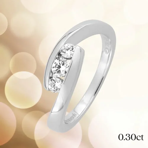 Bague décalée trilogie de diamants en or blanc 18k, 0.30ct, Mathilde, L'Etabli du Bijoutier, Haguenau