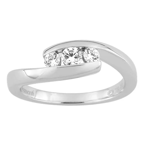 Bague décalée trilogie de diamants en or blanc 18k, 0.30ct, Mathilde, L'Etabli du Bijoutier, Haguenau