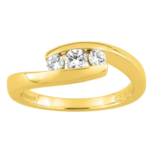 Bague décalée trilogie de diamants en or jaune 18k, 0.30ct, Mathilde, L'Etabli du Bijoutier, Haguenau