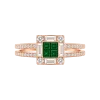 Bague centre Emeraude carré entourage diamants baguettes et double corps en diamants en Or Rose 750/000, L'Etabli du Bijoutier, Haguenau