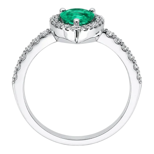 Bague émeraude taille poire et diamants en or blanc 750/000, L'Etabli du Bijoutier, Haguenau