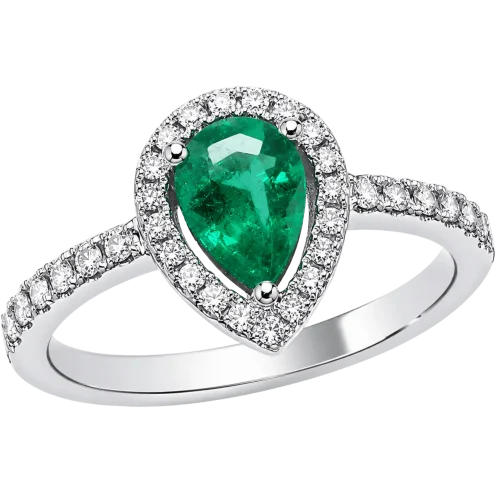 Bague émeraude taille poire et diamants en or blanc 750/000, L'Etabli du Bijoutier, Haguenau