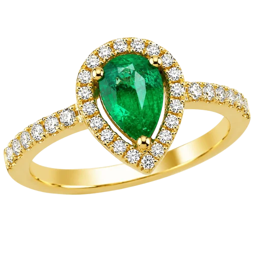 Bague émeraude taille poire et diamants en or jaune 750/000, L'Etabli du Bijoutier, Haguenau
