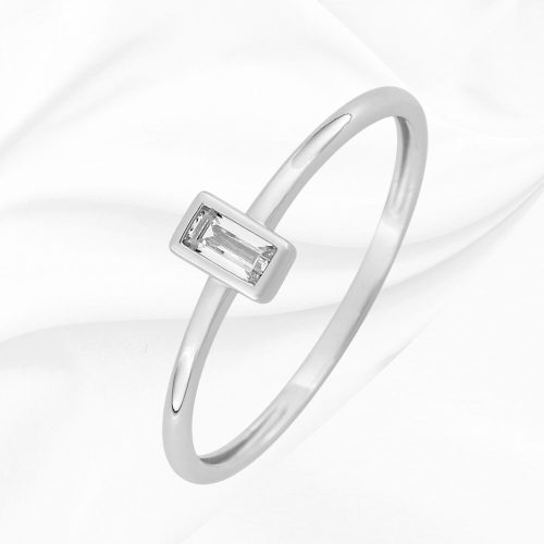 Solitaire en or blanc 375/000, zirconium baguette, serti clos, Roxane, L'Etabli du Bijoutier, Haguenau
