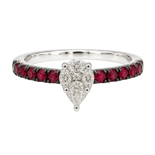 Bague illusion diamants et rubis en or blanc 18k Ligne Vendôme, L'Etabli du Bijoutier, Haguenau