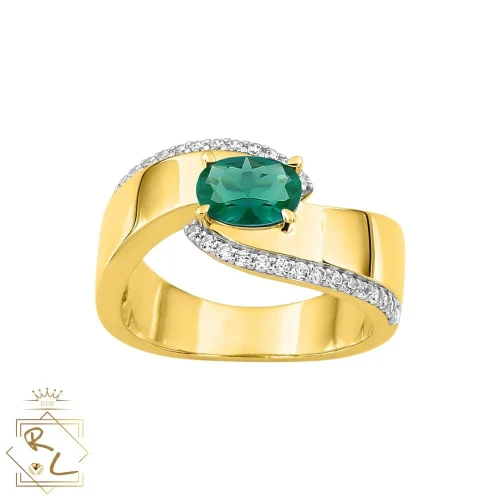 Bague large émeraude et diamants en or jaune 750/000, L'Etabli du Bijoutier, Haguenau