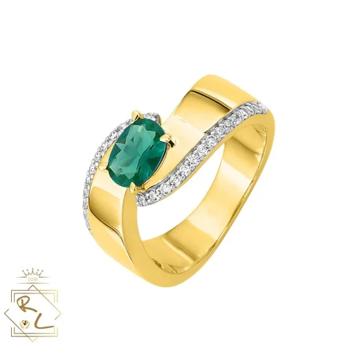 Bague large émeraude et diamants en or jaune 750/000, L'Etabli du Bijoutier, Haguenau