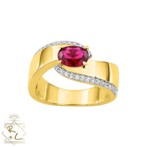 Bague large rubis et diamants en or jaune 750/000, L'Etabli du Bijoutier, Haguenau