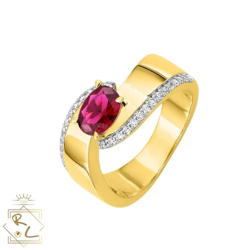 Bague large rubis et diamants en or jaune 750/000, L'Etabli du Bijoutier, Haguenau