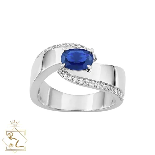 Bague large saphir et diamants en or blanc 750/000, L'Etabli du Bijoutier, Haguenau