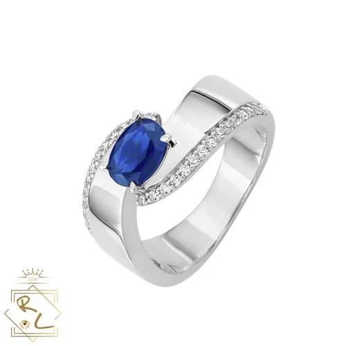Bague large saphir et diamants en or blanc 750/000, L'Etabli du Bijoutier, Haguenau