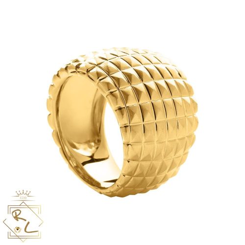 Bague large motifs losanges en Or Jaune 750/000, L'Etabli du Bijoutier, Haguenau