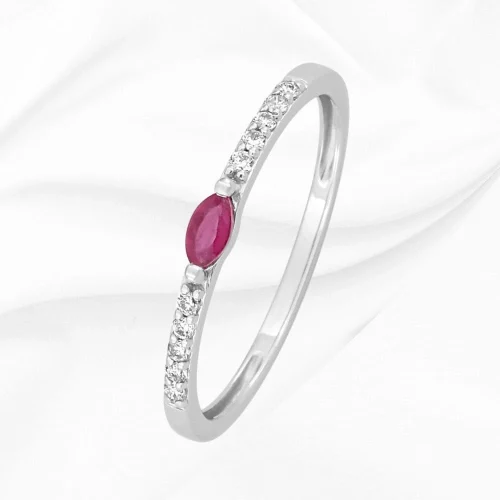 Bague rubis et diamants 0.08ct en Or Blanc 750/000, L'Etabli du Bijoutier