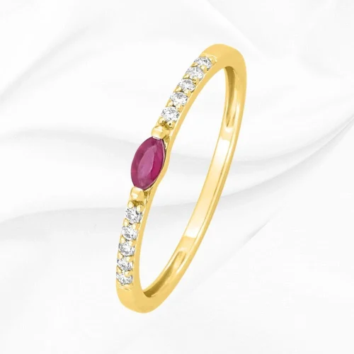 Bague rubis et diamants 0.08ct en Or Jaune 750/000, L'Etabli du Bijoutier