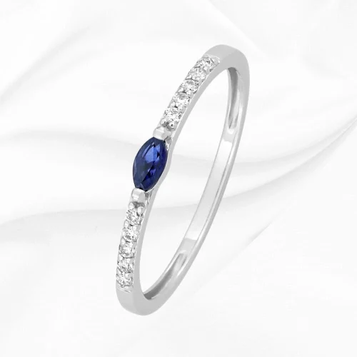 Bague saphir et diamants 0.08ct en Or Blanc 750/000, L'Etabli du Bijoutier