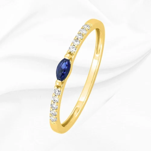 Bague saphir et diamants 0.08ct en Or Jaune 750/000, L'Etabli du Bijoutier