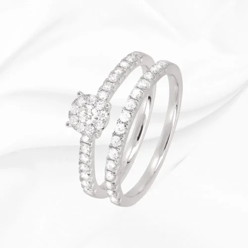 Bague solitaire et alliance, diamants 057ct, en Or Blanc 18k, L'Etabli du Bijoutier