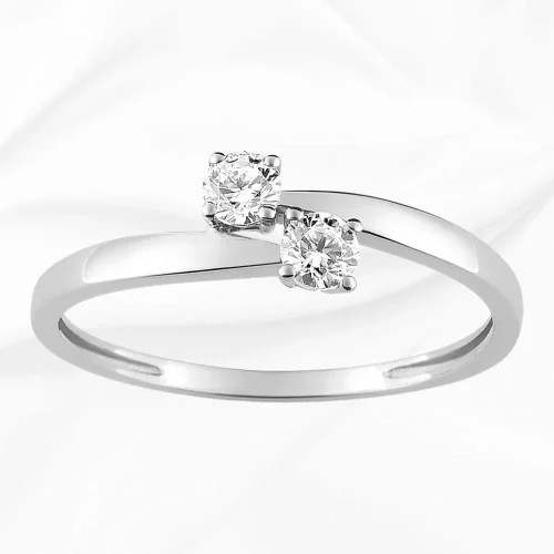 Solitaire Toi&Moi en or blanc 18k et duo d'oxydes de zirconium, L'Etabli du Bijoutier