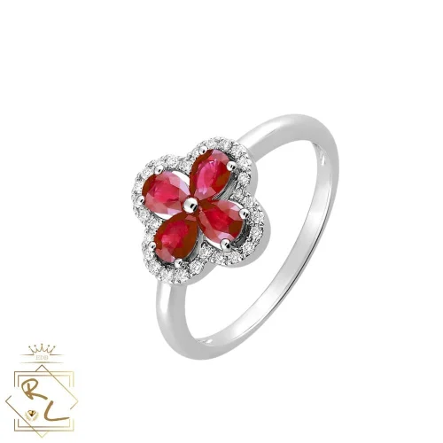 Bague trèfle rubis et diamants en or blanc 750/000 L'Etabli du bijoutier, Haguenau