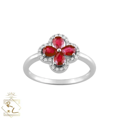 Bague trèfle rubis et diamants en or blanc 750/000 L'Etabli du bijoutier, Haguenau