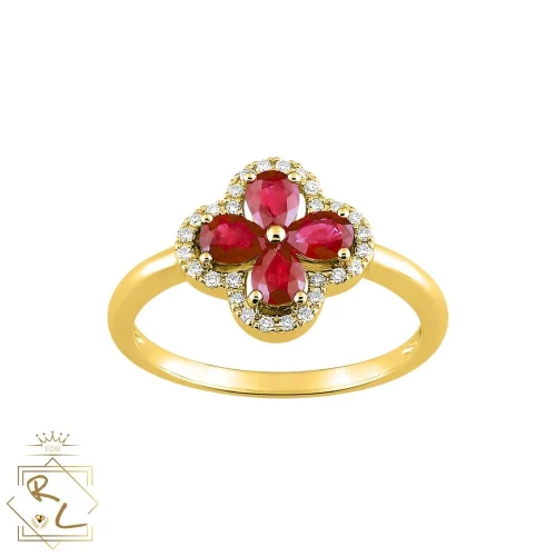Bague trèfle rubis et diamants en or jaune 750/000 L'Etabli du bijoutier, Haguenau