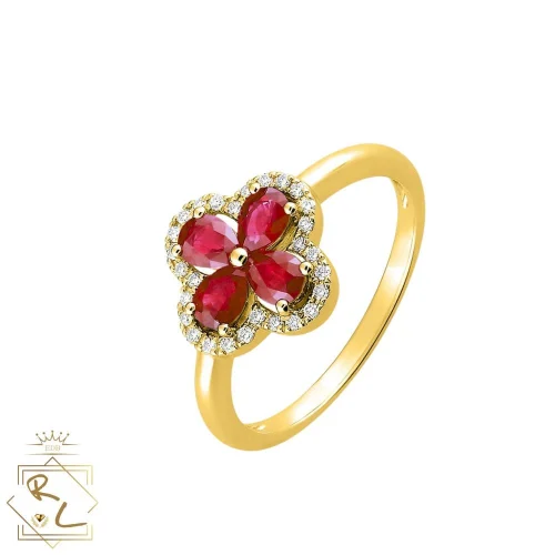 Bague trèfle rubis et diamants en or jaune 750/000 L'Etabli du bijoutier, Haguenau