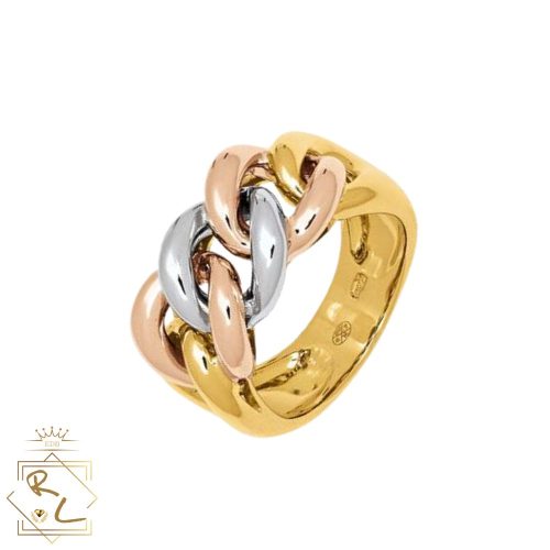 Bague tricolore maillons entrelaces en Or Jaune 750/000, L'Etabli du bijoutier, Haguenau