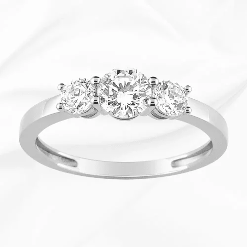Bague trilogie en or blanc 18k et zirconiums, L'Etabli du Bijoutier