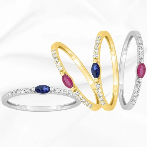 Bagues saphir et rubis et diamants 0.08ct en Or Blanc et Jaune 750/000, L'Etabli du Bijoutier